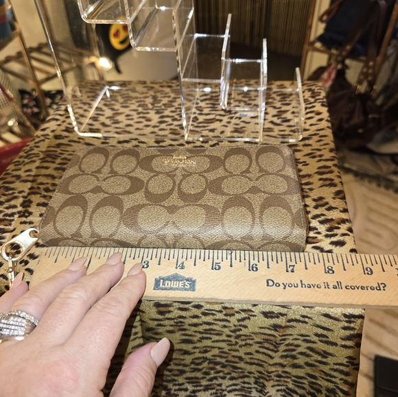 Coach Tan and Brown Signature Zip Wallet - Picture 7 of 8